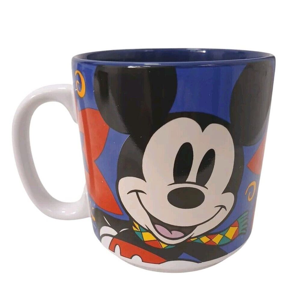 90s Disney Store MICKEY‎ MOUSE Christmas Mug Coffee CUP BLUE Holidays Collector